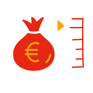 Icon eines Geldsacks mit Euro-Symbol und Skala, symbolisiert exklusive Einblicke in Gehaltstabellen für Zeitarbeit.